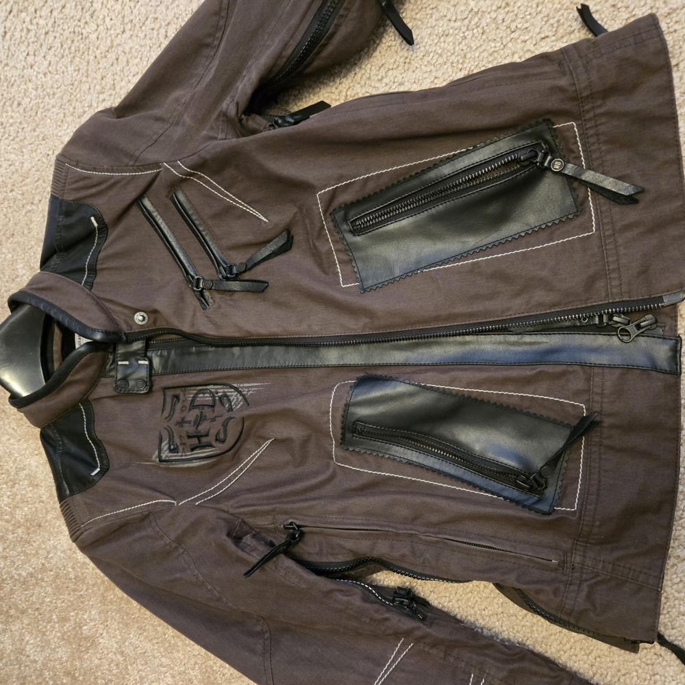 Harley-Davidson Brown and Black Leather Jacket Zip-Up